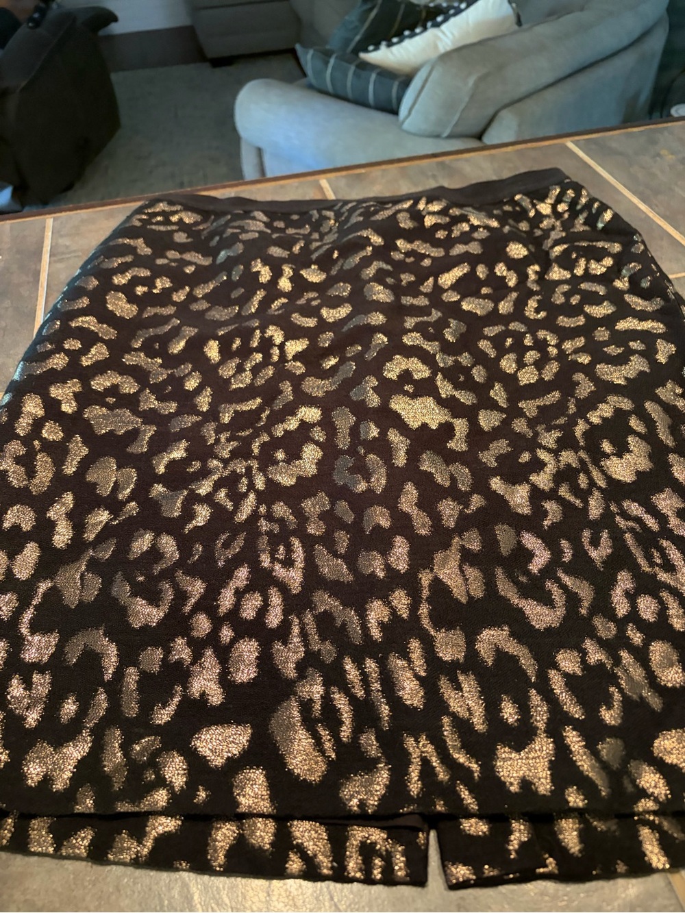 Ann Taylor Black Pencil Skirt with Gold Leopard Print